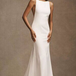 Watters Hyde Bateau-Neck Low-Back Trumpet Wedding Gown